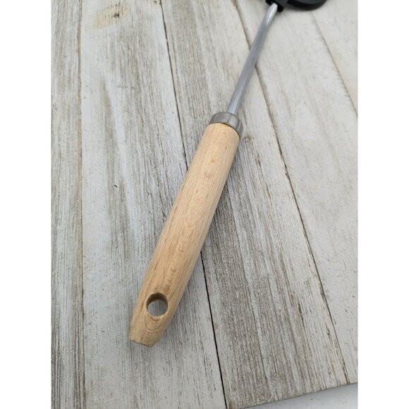 Vintage Unbranded Angled Nylon Spatula Flipper Black Slotted Wood Handle 13" - Picture 3 of 7